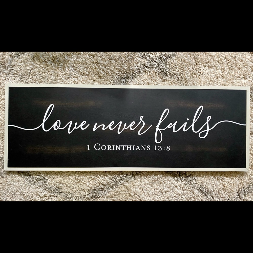 SOLD “Love Never Fails” Wood sign for home/wedding